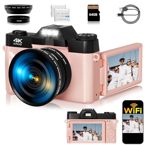 Digital Camera, FHD 4K 75MP WiFi Vlogging Video Camera for YouTube with 3'' 180°Flip Screen, 64GB...
