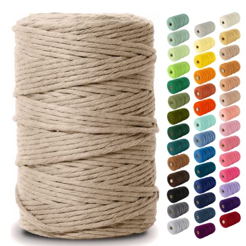 Nook Theory Macrame Cord - Single Strand 3mm 220 Yards Cotton Rope, 4mm 5mm Yarn, String for Crafts, Perfect for Macrame Wall Hanging (Khaki)