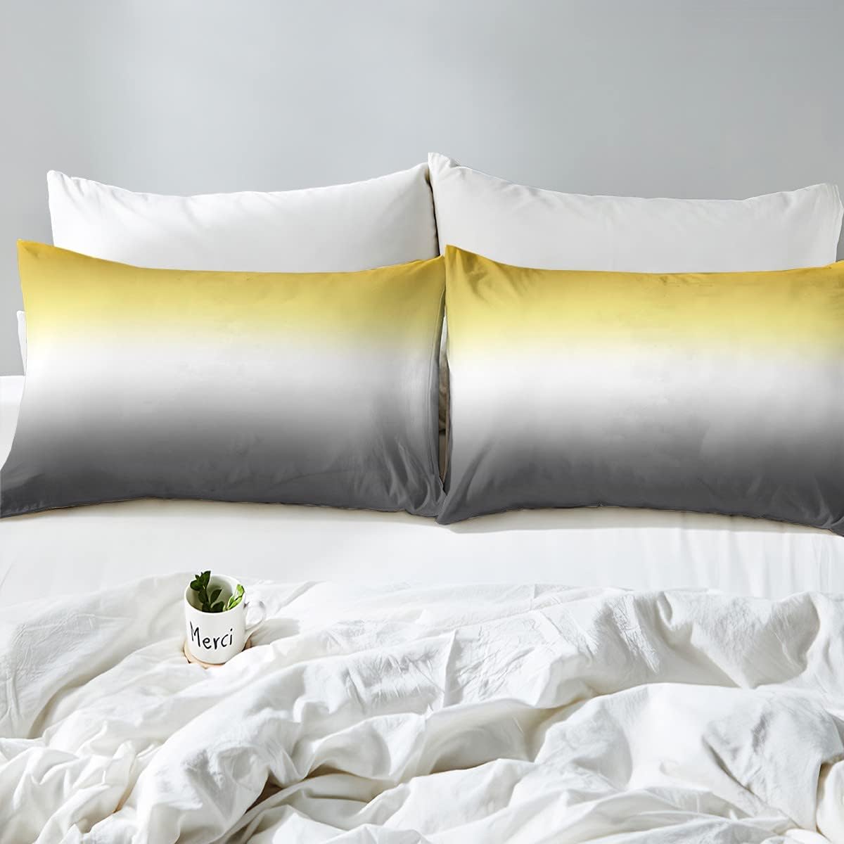 Ombre Comforter Set Yellow White Grey Bedding Set Queen Size Colorful Gradient Down Comforter Modern Abstract Quilt Duvet Insert Soft Warm Lightweight Room Decor 1 Comforter With 2 Pillowcases