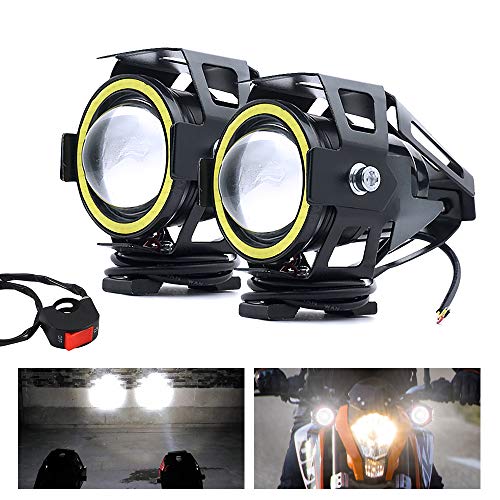 Motorcycle Headlight,U7 LED Spotlight Fog Lights DRL Auxiliary Driving Lights White Halo Ring