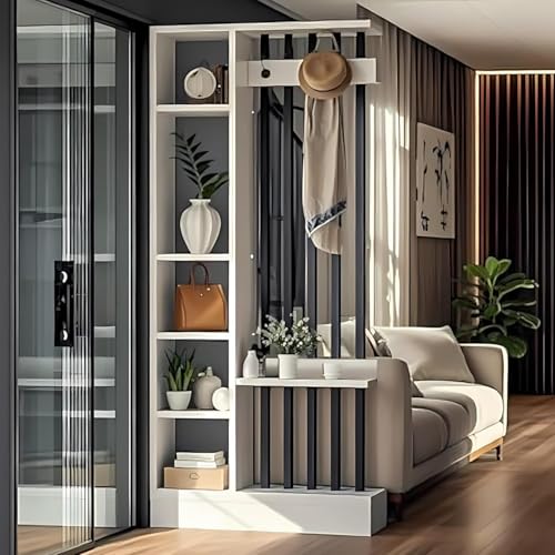Separador de habitación de pared con estante de almacenamiento, moderno, columna, suelo, pantalla de privacidad de madera independiente para decoración del hogar y la oficina