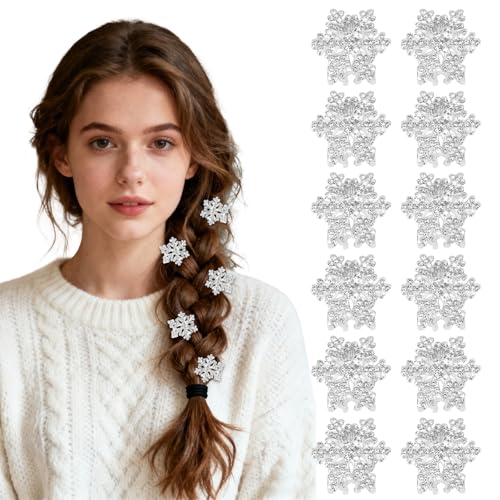 Wecoe 12pcs Snowflake Hair Clips - Small Mini Hair Clips Sparkly Silver Rhinestone Claw Clips Winter Christmas Hair Accessories for Women & Girls Gifts
