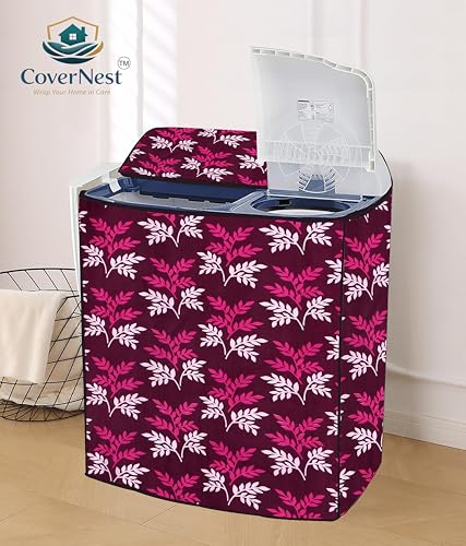 Image of Covernest Semi Automatic Washing Machine Cover, Dustproof, Compatible with 6 Kg - 7.5 Kg Washing Machines (WMC-WINE LEAF SEMI)
