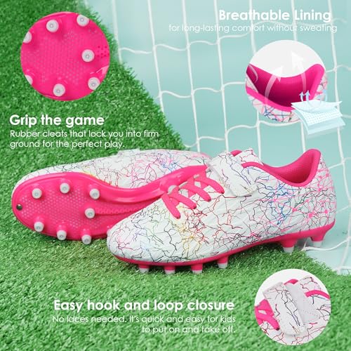 brooman Kids Firm Ground Soccer Cleats Girls Football Cleats with Shin Guards and Soccer Socks3