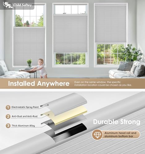 Image of LazBlinds No Drill Cordless Cellular Shades, 29 inch W x 64 inch H, Grey