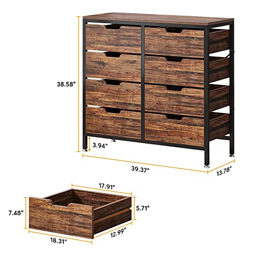 Tribesigns 8 Drawer Dresser, Wood Storage Dresser For Bedroom, Wide Chest Of Drawers For Closet, Drawer Cabinet Storage Drawers For Living Room, Hallway, Office, Rustic Brown #TOP1