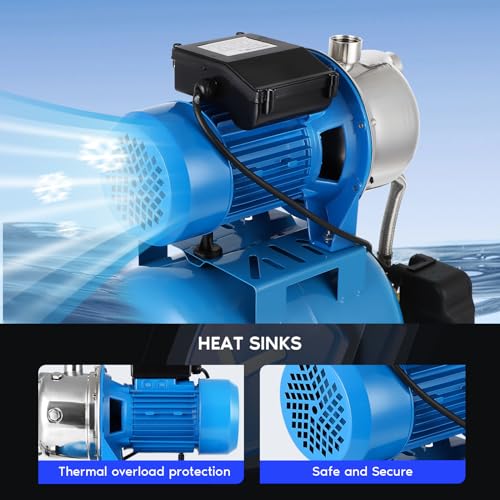 GCCSJ 1.6HP Shallow Well Pump with Pressure Tank, 1340GPH Irrigation Jet Pump with 6-Gal Pressure Tank Automatic Booster System for Home, Farm, Pool,Maximum Head 157FT, 115V