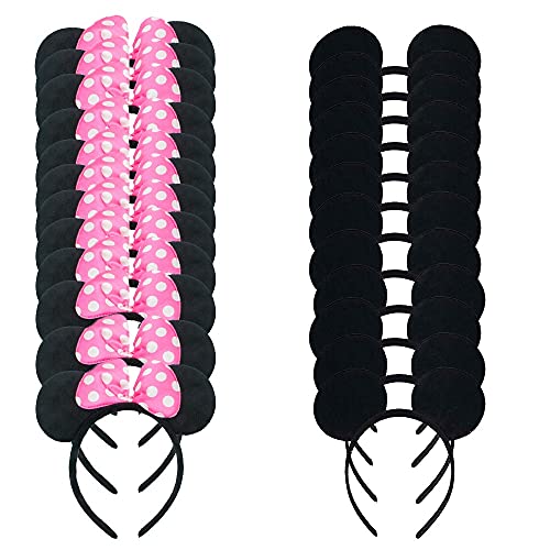 24ミッキーミニーマウスコスチュームデラックスファブリック耳のヘッドバンドの白い水玉のセットは、男の子の女の子の誕生パーティーのヘアーズアクセサリーベビーシャワーヘッドウェアーハロウィンパーティーは、装飾品(ブラックピンク)