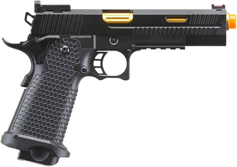 340 FPS Golden Ball x Eagle OTS .45 Hi-Capa Gas Blowback Airsoft Pistol w/Vented Slide (Color: Black/Gold)