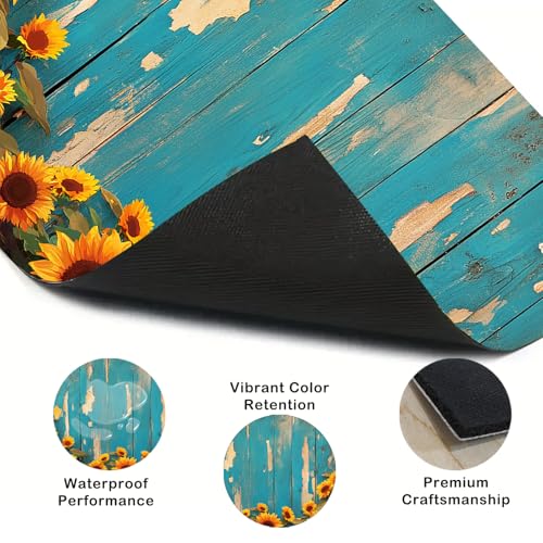 Image of Nuxovilar Wood Sunflower Stove Cover Diatom Mud 28.35x20.47 In | Glass Protector Countertop Mat Counter Saver Cooktop Cover Kitchen Cooking Area Home Decor (Rustic Blue Wood)