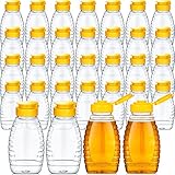 Eccliy 32 Pcs 8.8 oz Clear Plastic Honey Jar Empty Honey Bottles with Caps Refillable Containers Leakproof Squeeze Bottle Container Holder with Flip Lid for Storing(Yellow)