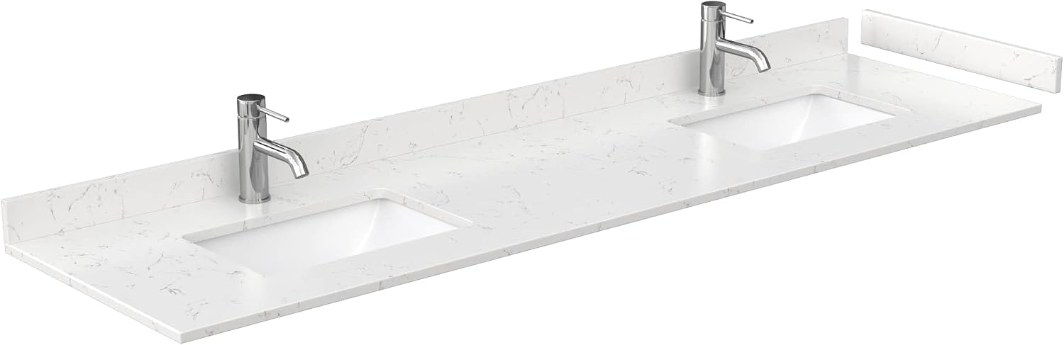80" Double Countertop - Carrara Cultured Marble with Undermount Square Sinks - Includes Backsplash and Sidesplash