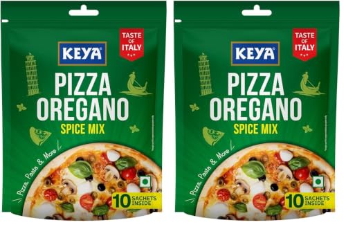 Image of Keya Pizza Oregano Multipack 40g | 10 sachets inside of (4 /4.5g) | Premium All Natural & Healthy Italian Spice Blend for Pizza, Pasta | Sprinkler | No Artificial Flavours and Colours | 40g (Pack of 2)
