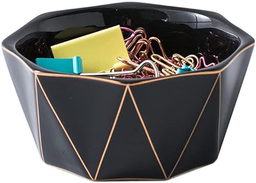 Soporte de clip de papel con línea dorada, dispensador de clips de papel geométrico de cerámica para escritorio, organizador de clips de papel de