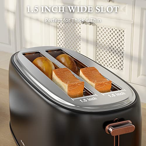Evoloop 4 Slice Toaster, 1.5" Extra Wide Slots Stainless Steel Toaster With Warming Rack, 6 Shade Settings & Removable Crumb Tray, Bagel/Defrost/Reheat/Cancel, Long Slot Toaster For Croissants Bread #TOP3