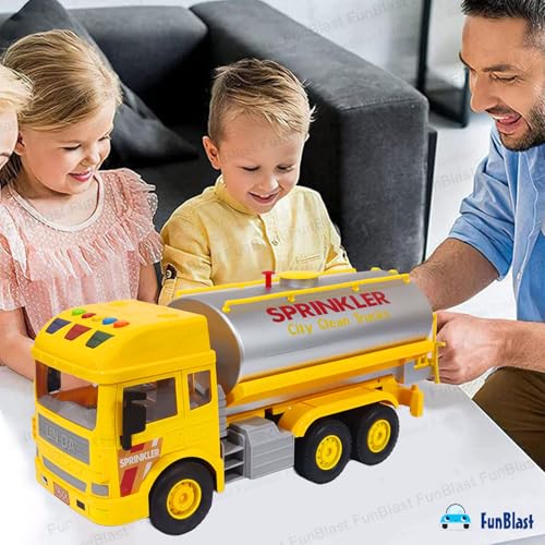 Image of FunBlast City Clean Tanker Truck, Big Size Pull Back Tanker Truck Toy, Friction Power Toy Trucks for 3+ Years Old Boys and Girls, Light & Sound Toys for Kids with 6 Wheels (Yellow)