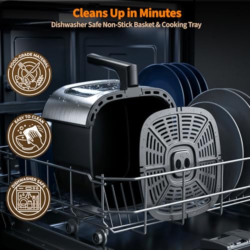 9.5Qt Large Air Fryer Oven, 12 Digital Preset Airfryer Toaster Oven Combo with Touchscreen, Non Toxic Stainless Steel Air Fryer with Viewing Window, XL Capacity Basket Style Airfryer for Family, Black - Image 6