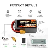 OVONIC 6s Lipo akumulator 1300 mAh 22,2 V 120C z wtyczką XT60 do RC FPV helikopter samolot quadcopter hobby racing (2 szt.)