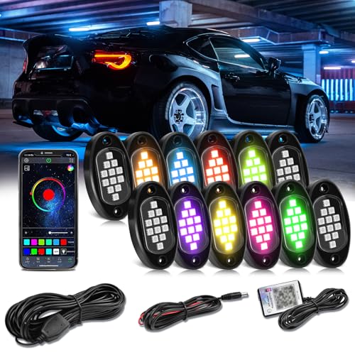 Shkalacar Kit de Iluminación de Placa de Registro RGB, Kit de Luz LED Multicolor Controlado por Aplicación, 12 Vainas de Iluminación de Acento con 16 Millones de Colores, Función Syn