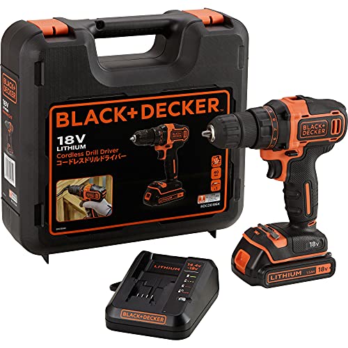Black+Decker Akku-Bohrschrauber, Bohrmaschine mit 2-Gang Getriebe (18V, 1.5Ah, inklusive 400mA Ladegerät im Koffer, mit Doppelbit, LED-Arbeitslicht, Schnellspannbohrfutter, Anti-Rutsch Griff) BDCDD186K