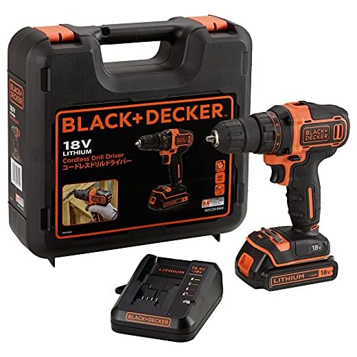 Black+Decker Akku-Bohrschrauber, Bohrmaschine mit 2-Gang Getriebe (18V, 1.5Ah, inklusive 400mA Ladegerät im Koffer, mit Doppelbit, LED-Arbeitslicht, Schnellspannbohrfutter, Anti-Rutsch Griff) BDCDD186K