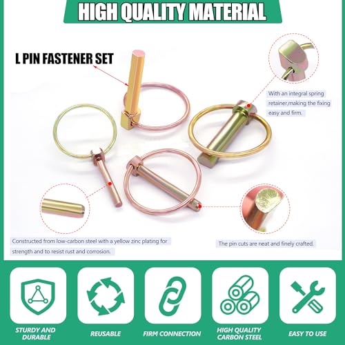 Twidec N-055-12PCS-O-4K-G Lynch Pin 1/4 Inch 3/16 Inch 5/16 Inch 7/16 Inch Assortment Kit Gold Linch Pin thumb #3