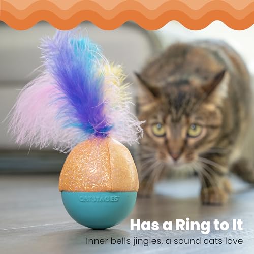 Catstages Whack N' Wobble Ball Intearctive Cat Toy, Weighted Ball with Feathers, Bell, Glitter Fabric & Catnip Oil, Turquoise by Catstages - Image 5