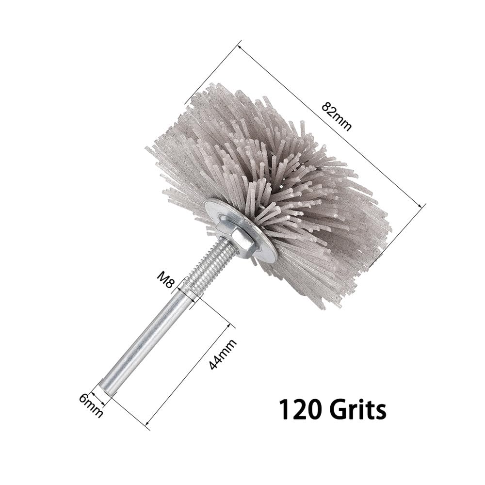 3 pezzi 80#-320# Spazzola per ruote in nylon per levigatura Utensile abrasivo Spazzola per lucidatura mobili in legno Gambo da 6 mm Diametro 80-82 mm Testa smerigliatrice, 3 pezzi, grana 320