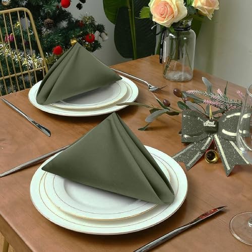 Image of Ruvanti Cloth Napkins Set of 4, 18x18 Inches Napkins Cloth Washable, Soft, Durable, Absorbent, Cotton Blend. Table Dinner Napkins Cloth for Hotel, Lunch, Restaurant, Wedding Parties - Martini Olive
