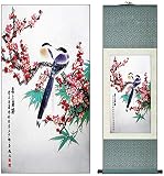 Stampe su tela Dipinti su scorrimento Stile artistico Pittura tradizionale cinese Decorazione for casa e ufficio Pittura cinese Uccelli Dipinti regalo stampati primaverili, 140 cm x 45 cm, Colore: 100