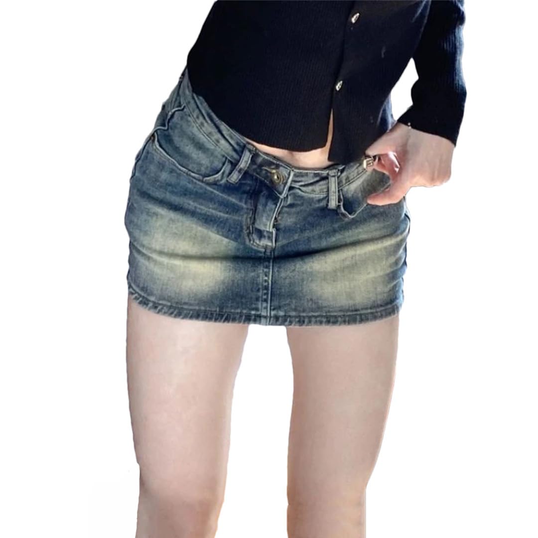 Minigonne da donna in denim a vita alta Streetwear Vintage Casual Gonna