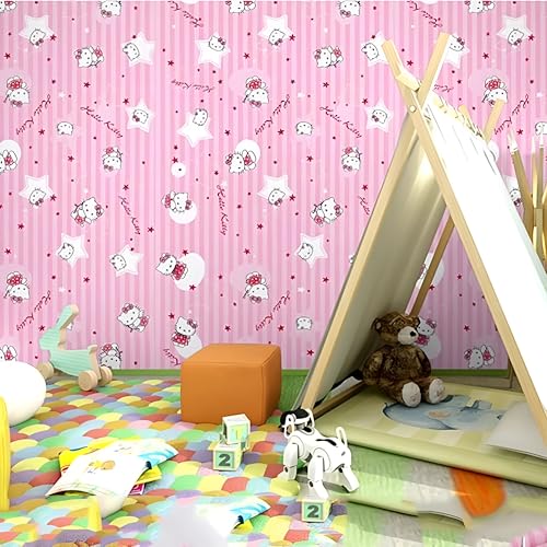 Image of FOKRIM Peppy Pink Wallpaper for Walls Sticker 45x300cm 14-sqft - Peel and Stick Removable Self Adhesive Waterproof Wall Paper for Home Kids Room Play Room