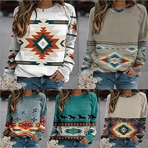 Aztec Sweatshirt Women Long Sleeve Crewneck Retro Western Shirts Geometric Ethnic Sweatshirt Casual Tops Sweater - Image 3