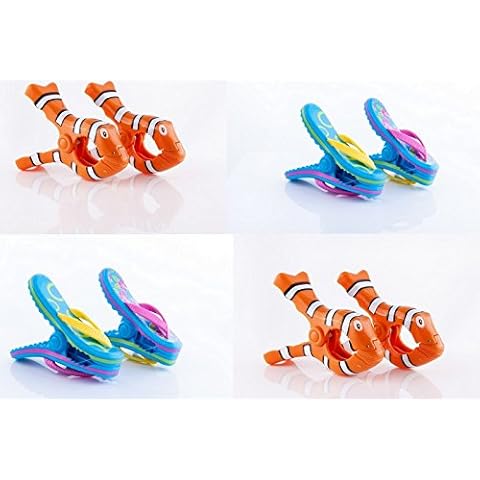 Beach Towel 'Boca' Clips - 4 PAIRS - 2 Pairs of Clown Fish & 2 Pairs of Flip Flops Cover
