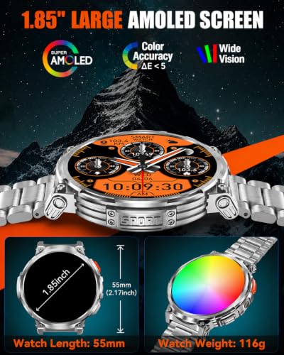 Image of Military Smart Watch for Men, 1.85 inch Big Screen, Flashlight, 930mAh Battery