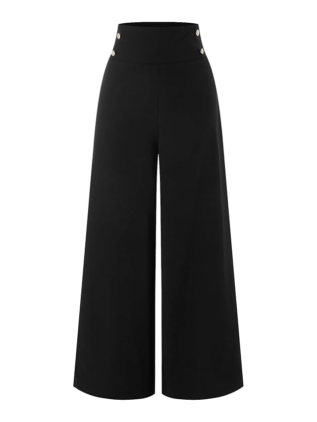 Womens Wide Leg Dress Pants Elegant Button Front High Waisted Flowy Trousers Business Casual Outfits
