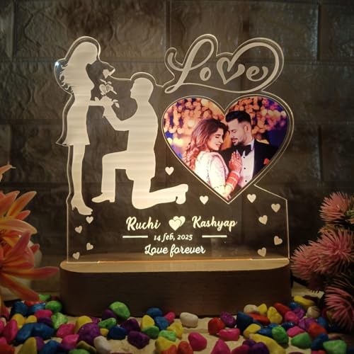 Image of Personalized Multi LED Night Light with Custom Photo & Names, Proposal Design, Heart-Shaped Display, Customizable Wedding Gift for Couples, Anniversary, Valentine's Day, Proposal Keepsake