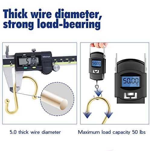 Metal Shower Curtain Hooks,Set of 12 Rings,Rust Resistant S Shaped Hooks Hangers for Shower Curtains, Kitchen Utensils, Clothing, Towels, etc. (Gold) - Image 3