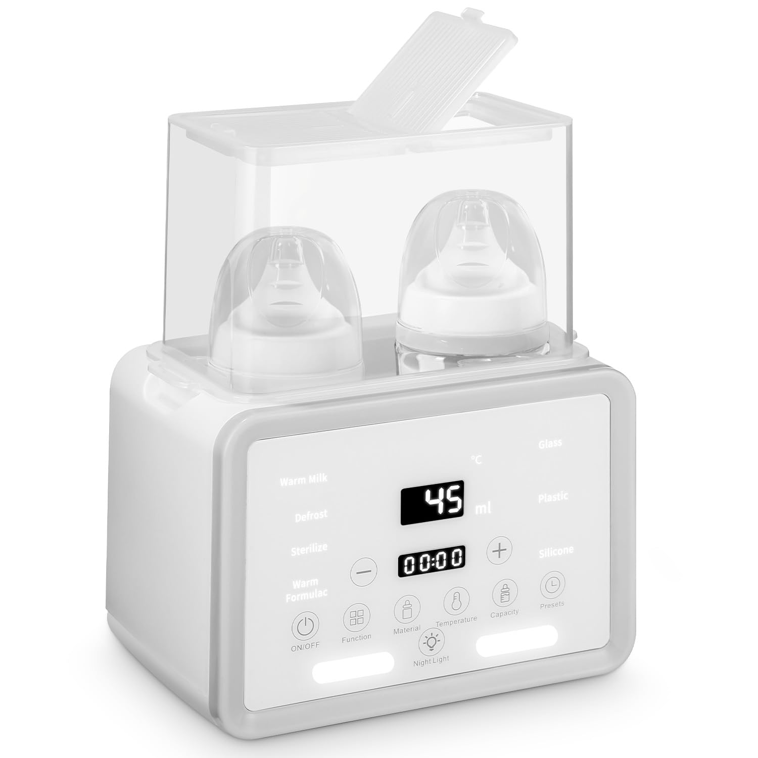 Sterilizzatore per biberon per biberon 8 in 1Fast riscaldamento alimenti per bambini, 2 bottiglie contemporaneamente, sterilizzatore a vapore regolabile per biberon con display LCD
