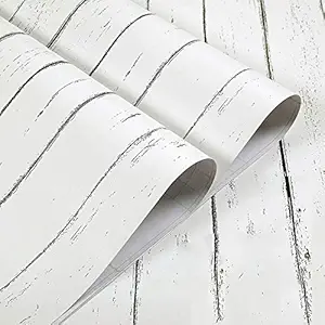 Eurotex Peel and Stick Wallpaper 17.71 in X 9.84 ft Self-Adhesive Removable Shiplap White Plank Wallpaper Decorative Wall Covering Vintage Wood Panel Interior Film for Home and Furniture Renovation
