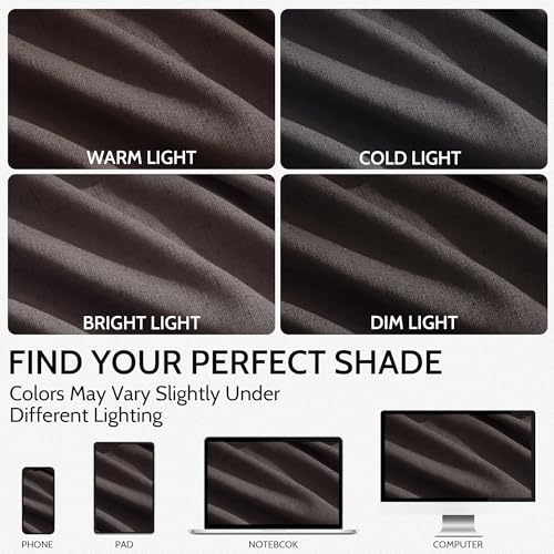 Image of Nanspring Cocoa Coffee Linen Blend Light Filtering Back Tab Curtains 96 Inches Long, Semi Sheer Privacy Drapes for Living Room & Bedroom, 52x96 inch, 2 Panels