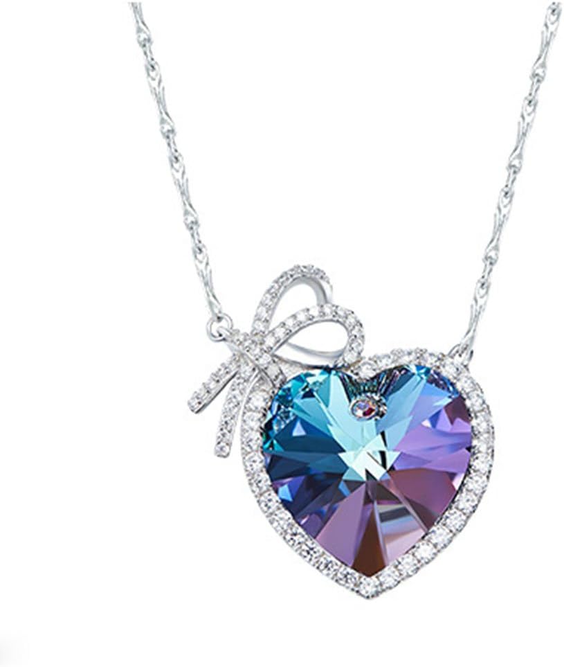 JOYOTO Purple Heart Bowtie Pendant Made with SWAROVSKI Crystal 18", Love Necklace Christmas Birthday Gift