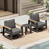 Comfcove Outdoor Swivel Patio Chairs Set of 3, Aluminum Large 3-Piece Outdoor Patio Conversation Furntiure Set With Side Table, Luxury Wider Seat & High Back Bistro Table and Chairs Set of 3, Graphite