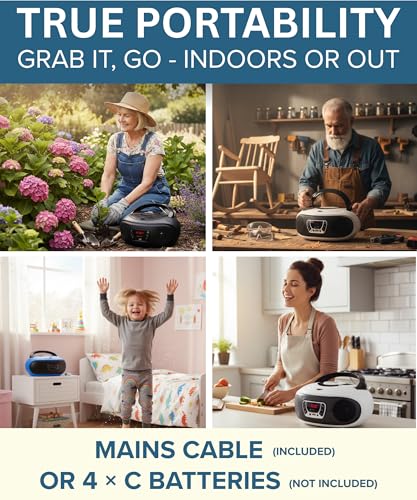 Grouptronics Small Portable CD Player For Home With Speakers – Boombox Mains Or Battery Powered, FM Radio, Supports MP3 Audio Books & Music, Compact & Easy To Use - With USB & AUX IN - GTCDR-501 - Image 3