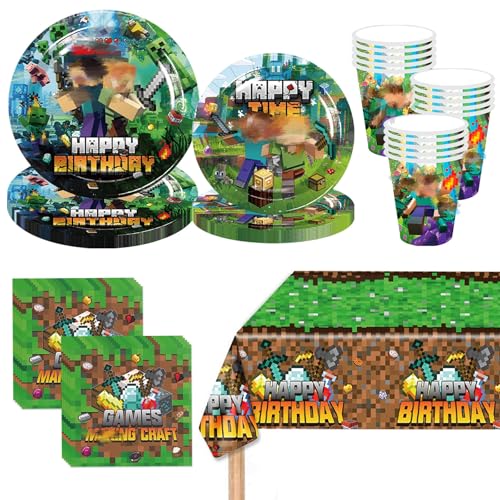 Pappteller Kindergeburtstag 81 Stück Partygeschirr Geburtstagsdeko Set für 20 Personen Party Geschirrset Pappteller Becher Servietten Tischdecke Tischdeko für Kindergeburtstag Oder Mottoparty