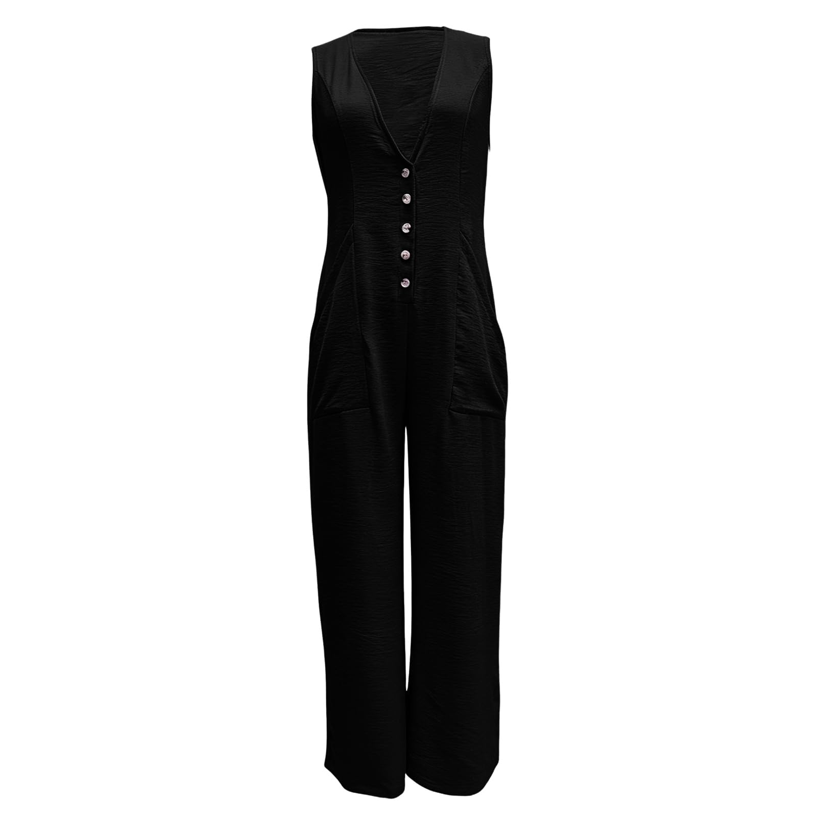 Générique Combinaison Linge de Coton Femme Été Sans Manches Jumpsuit Casual Chic et Élégant Bretelles Spaghetti Réglables Romper Salopette à Jambes Larges Loose Playsuit avec Poches Robe de Plage