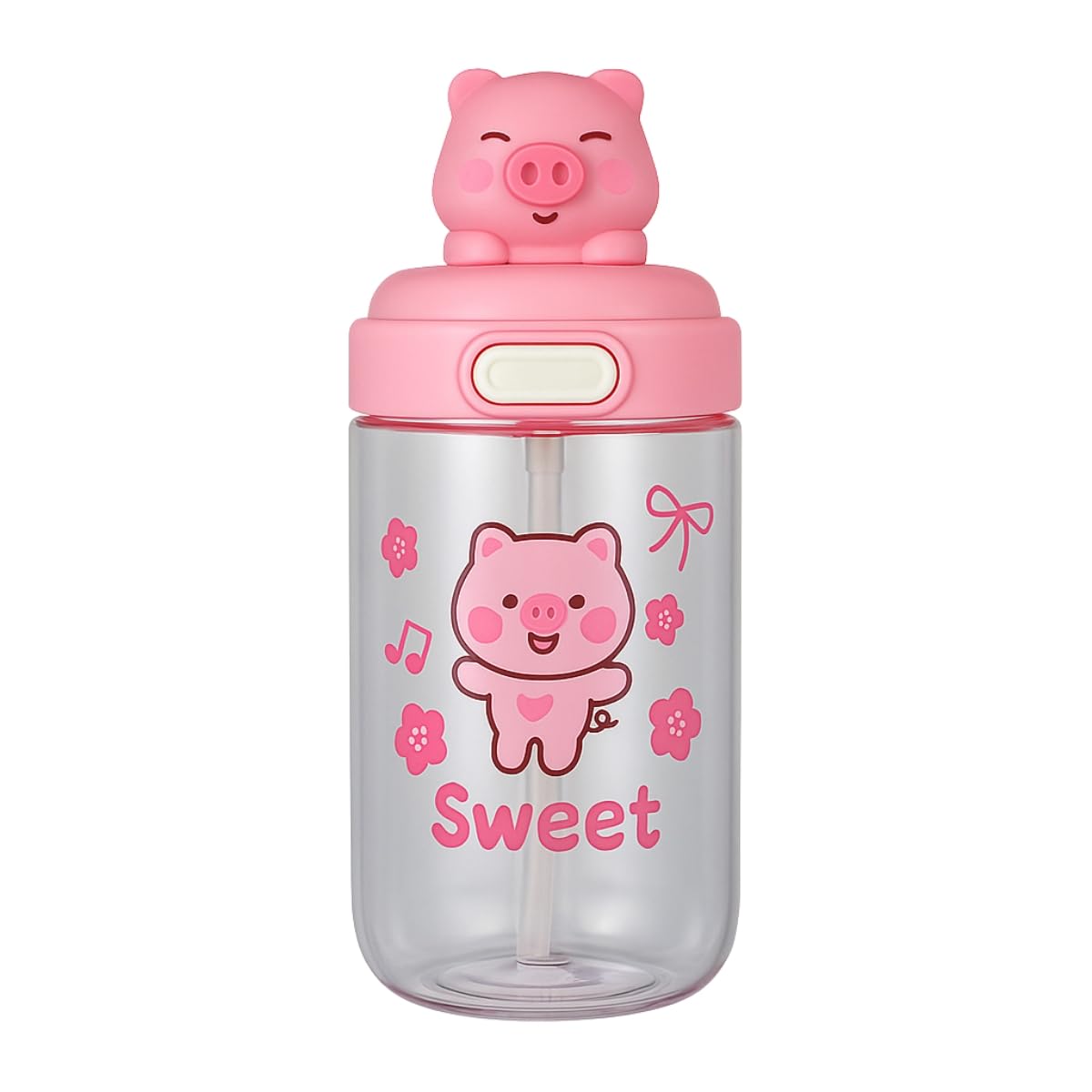 Kids Sipper Bottle with Straw for Baby | Leak-Proof, BPA-Free Water Bottle with Cute Design Lid & Strap | Easy Grip, 360° Drinking | Baby Toddler Water Sipper Cup (Pink, 450ml)-image-28