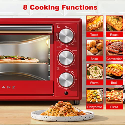 Galanz Grh1209Rdrm151 Large 6-Slice Retro Toaster Oven With True Convection 8-In-1 Combo, Toast, Roast, Broil, 12” Pizza, Dehydrator With Keep Warm Setting, 0.9 Cu.ft, Red #TOP3