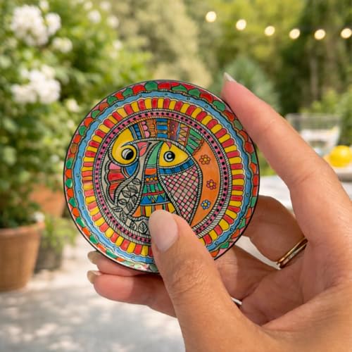 Image of RITUALISTIC Fridge Magnets | Metal & Non-breakable | Gift Items for Women and Men | Home Decor Gift Items | Fridge Magnets Refrigerator Stylish | Fridge Magnet Set (2, Madhubani Art)