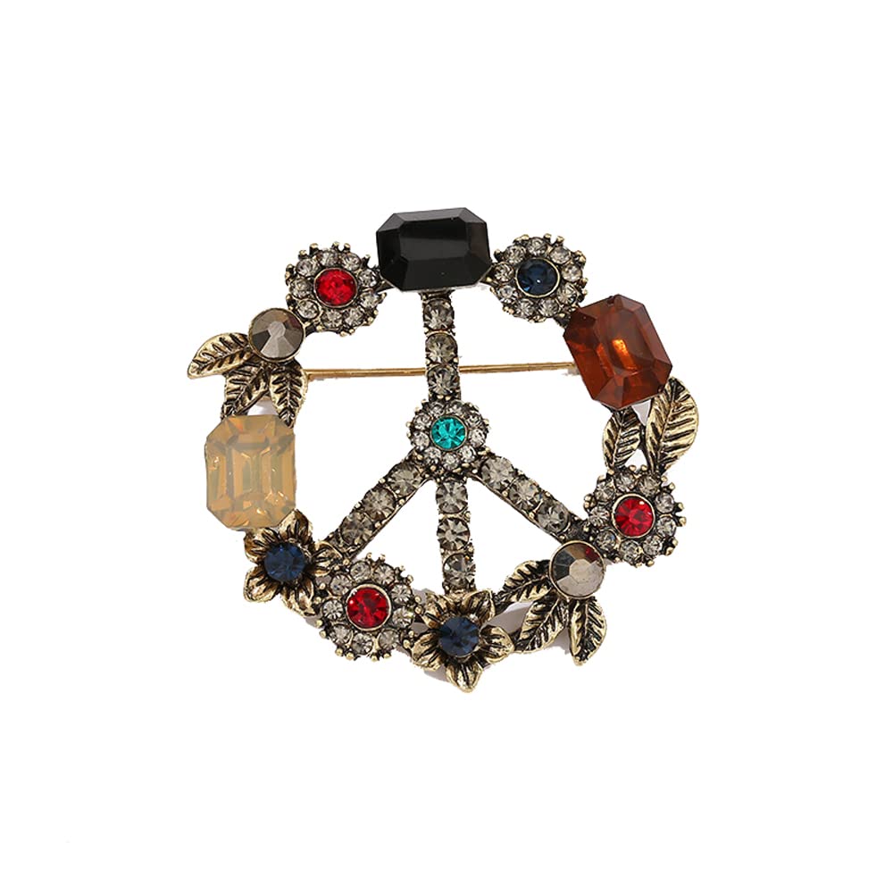 Antique Gold Plated Crystal Love Peace Brooch and Pins